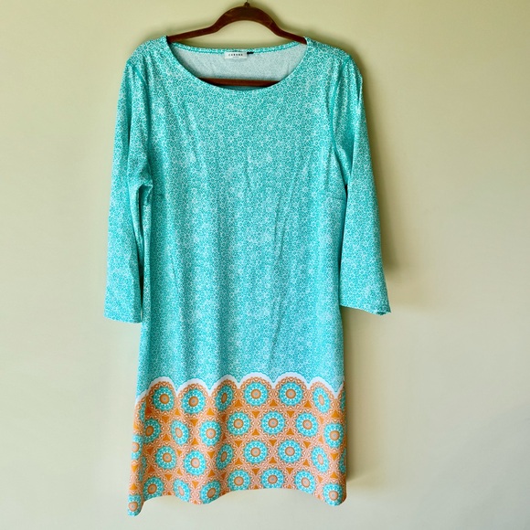 Cabana Life Dresses & Skirts - Cabana Life 3/4 Sleeve‎ Sheath Dress - Large - Turquois, White, Orange - NWOT